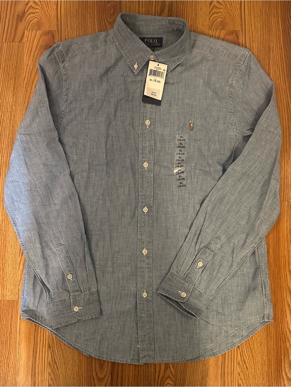 Polo Ralph Lauren Boys Button Down Blue Chambray Long Sleeve Shirt XL (18-20)